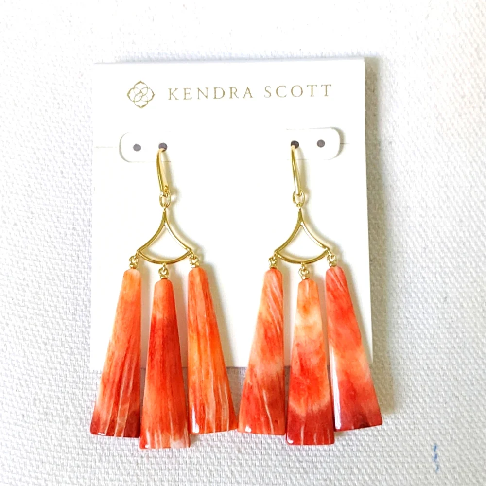 Kendra Scott Red Oyster Shell Layton Statement Earrings - Picture 8 of 11